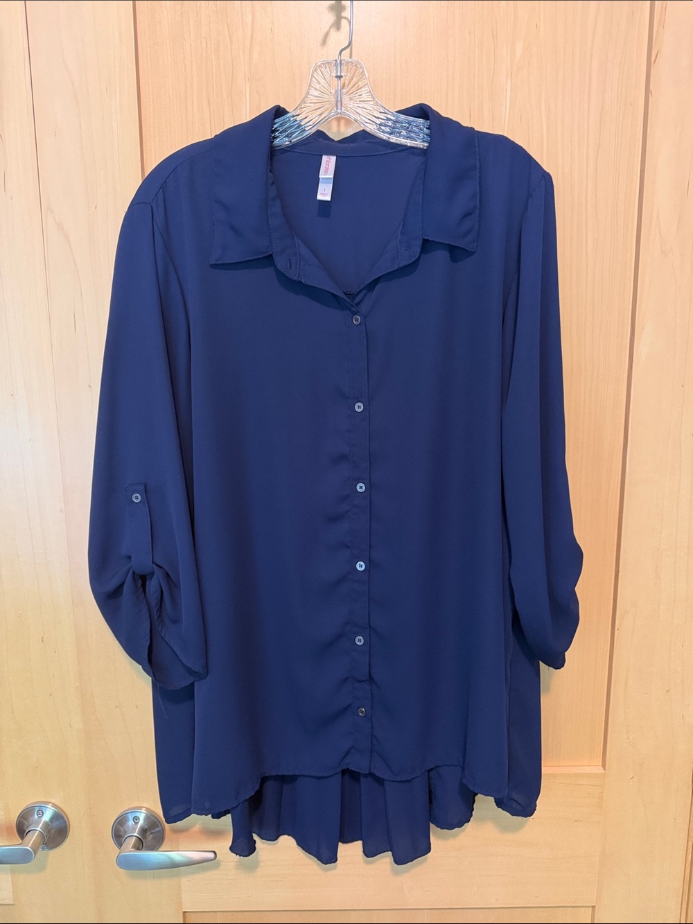 Xhilaration Relaxed Sheer Button-Front Women’s Top - Navy